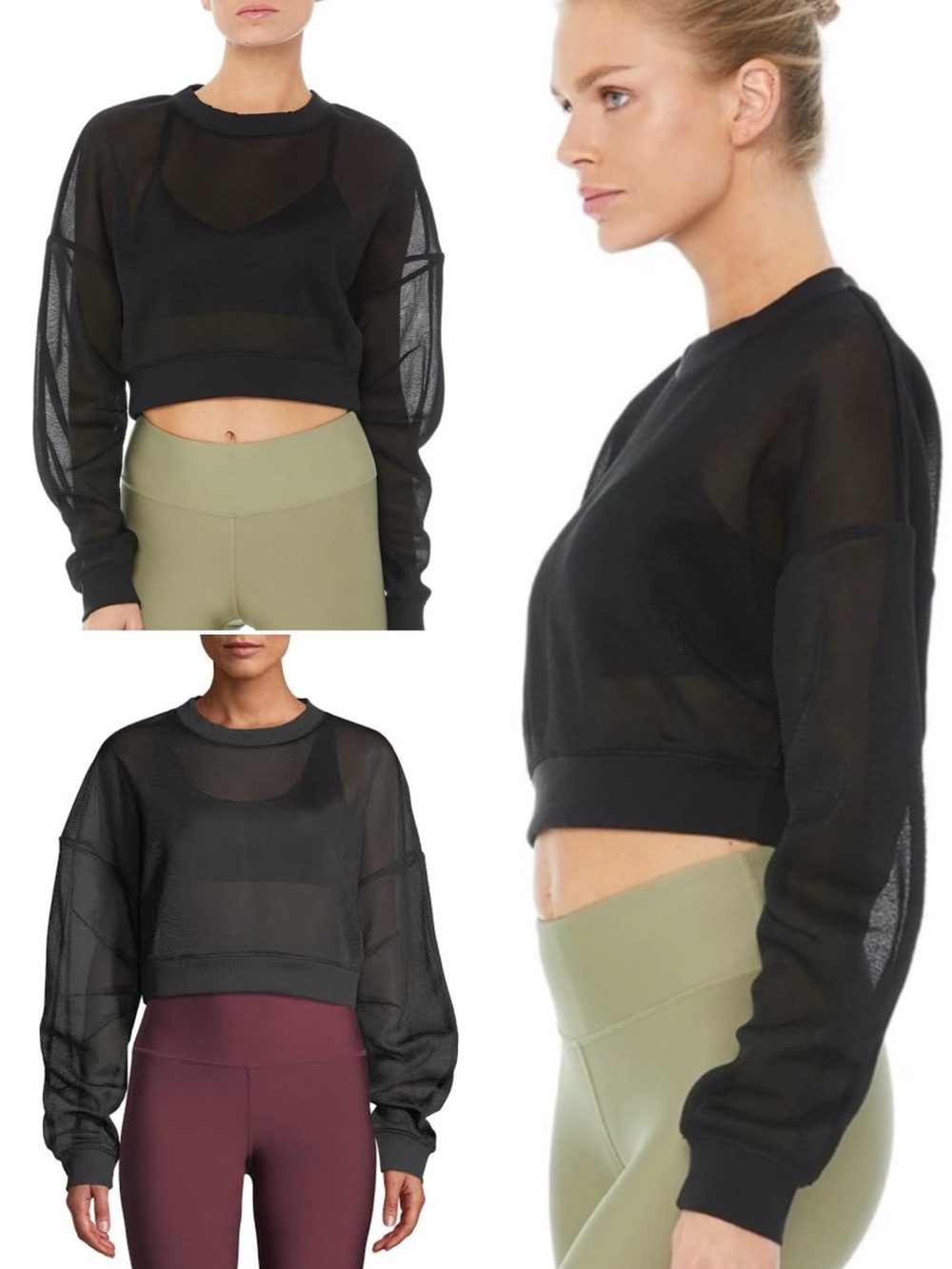 ALO Yoga Row Long Sleeve Black Mesh Athletic Crop Pullover Sheer Top - Picture 4 of 17
